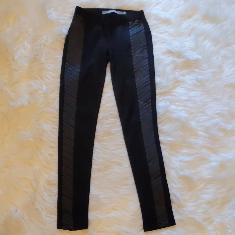 Girls leggings with faux leather detailing